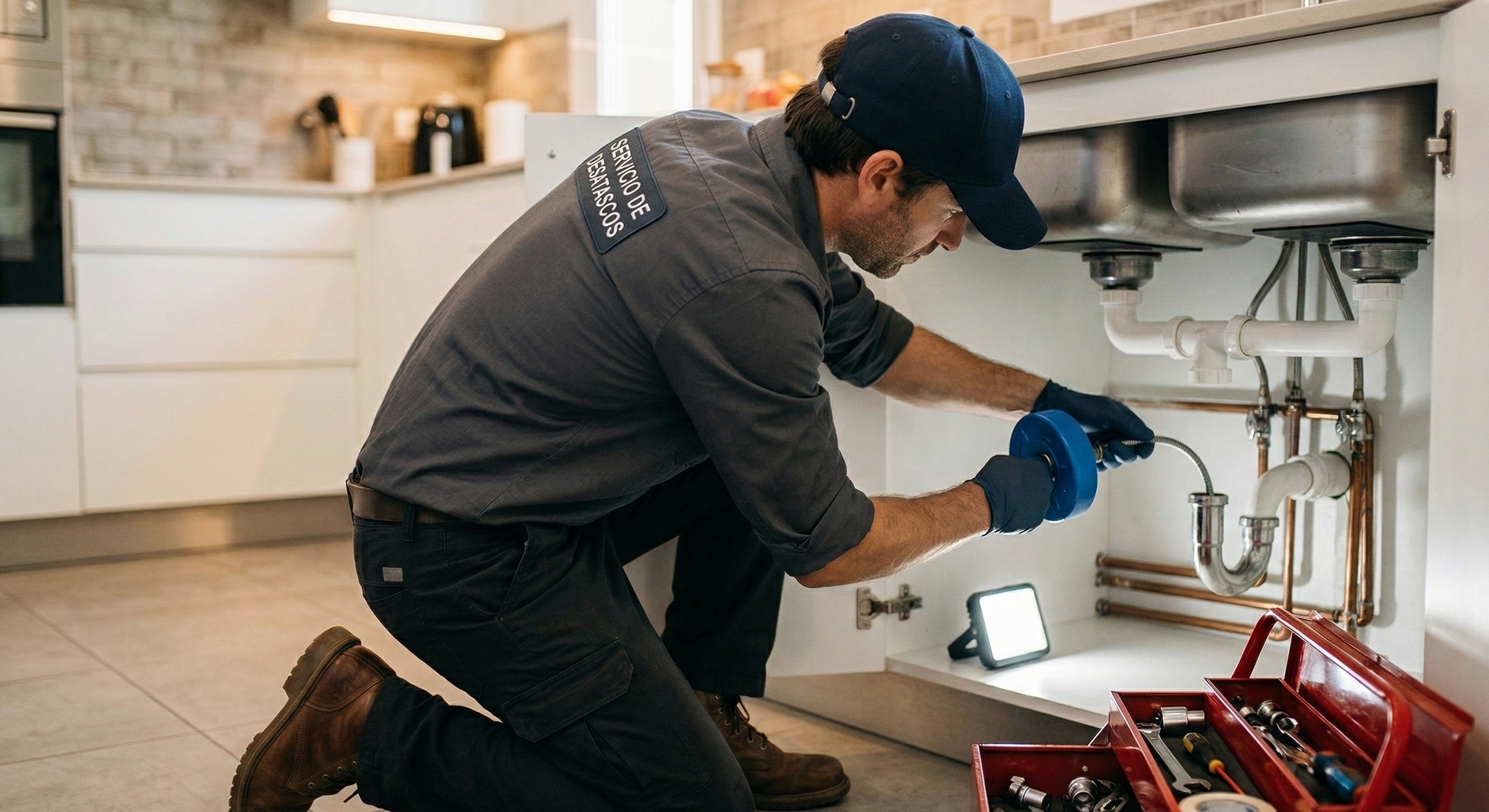 Fontanero realizando desatasco de tubería en Murcia — FontaRescate